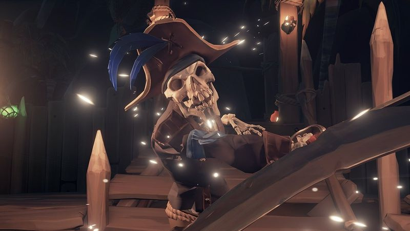 Sea of ​​Thieves -pelaaja on lukittu taisteluun luurankokapteenin kanssa.