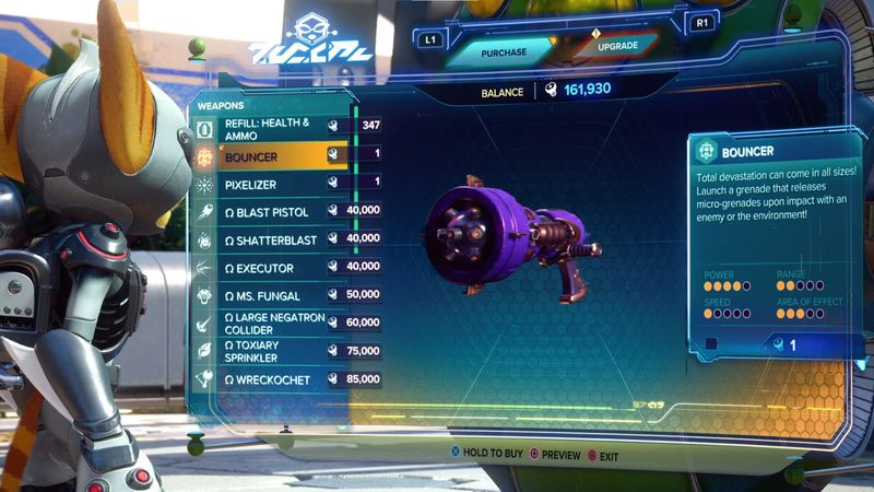 Ratchet and Clank Rift Apart Fully Stacked køber alle våben