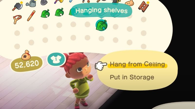 Placering af en hængende hylde i Animal Crossing: New Horizons