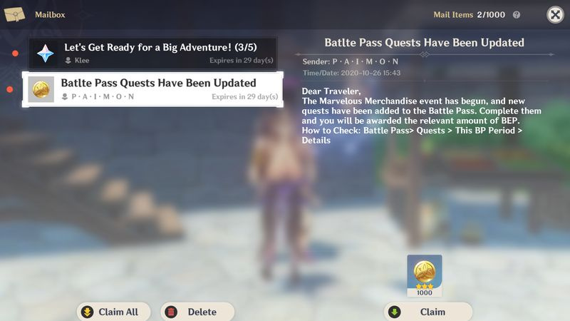 Geweldige merchandise Genshin Impact-evenement Battle Pass-beloningen