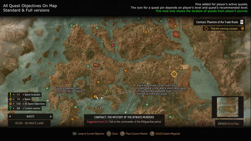 The Witcher 3 Alle Quest-mål på kartet