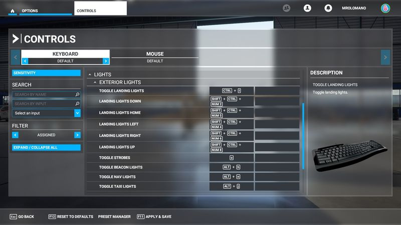 Flight Simulator 2020 -näppäimistön säätimet