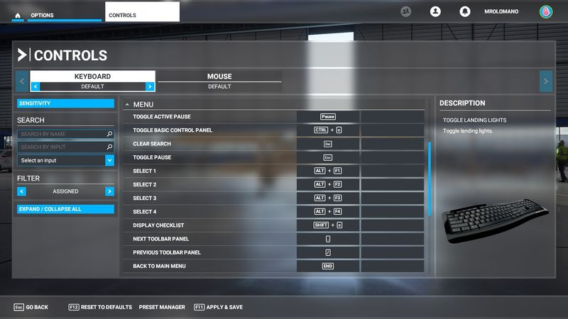 Flight Simulator 2020 -näppäimistön säätimet