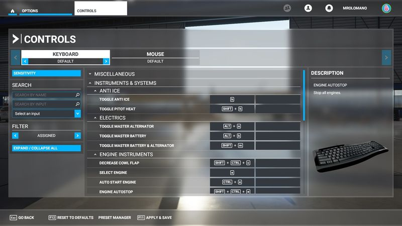 Flight Simulator 2020 -näppäimistön säätimet