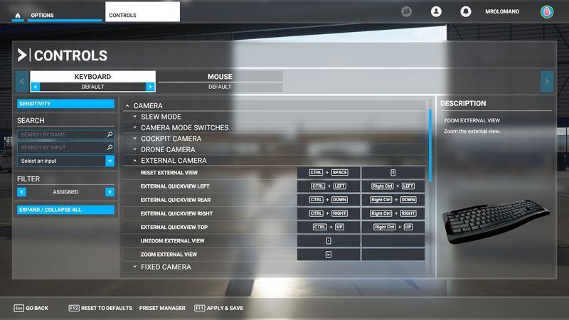 Flight Simulator 2020 -näppäimistön säätimet