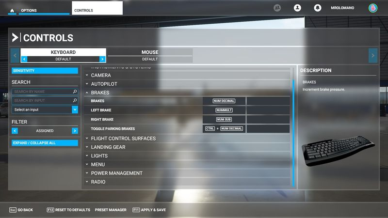 Flight Simulator 2020 -näppäimistön säätimet