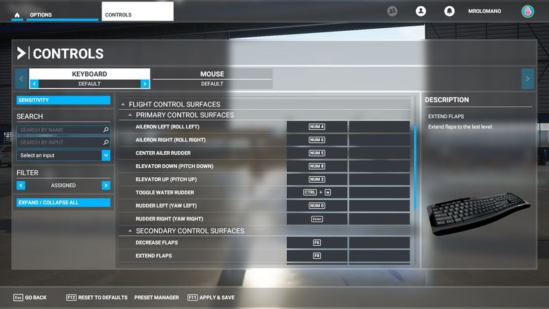 Flight Simulator 2020 -näppäimistön säätimet