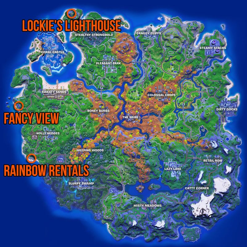 Fortnite Fancy View, Rainbow Rentals och Lockie