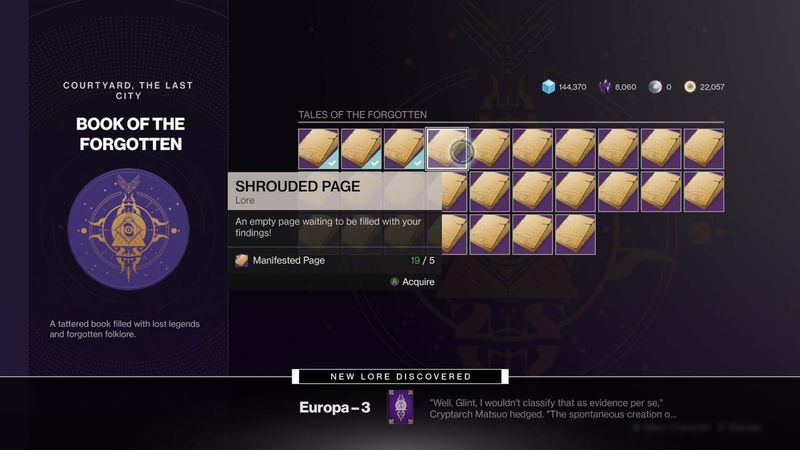Destiny 2 Festival of the Lost 2021 bok av den glömda säljarens skärm och sidor