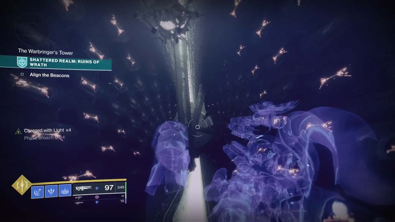 Destiny 2 Season of the Lost Shattered Realm undercroft gådefulde mystiske spidse cylindre og svingende lanter