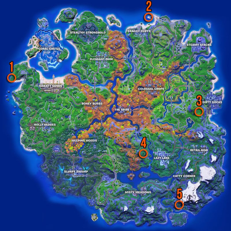Posizioni dei televisori spettrali di Fortnite