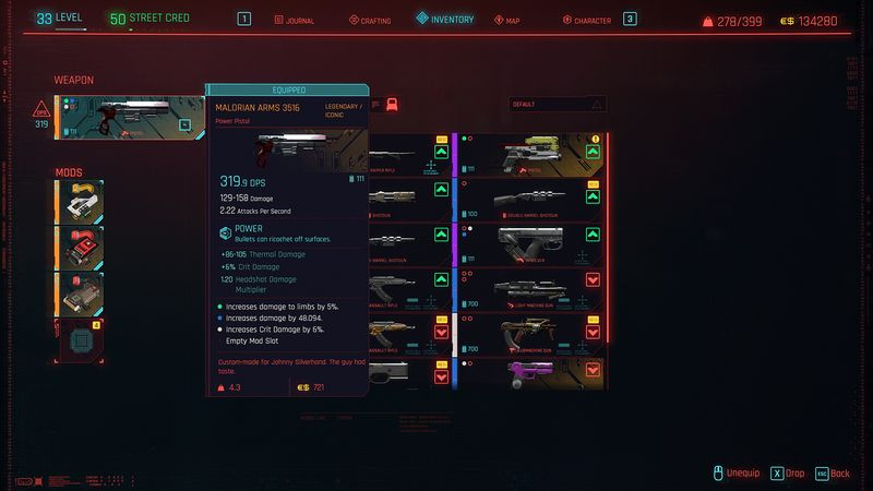 Armi di Cyberpunk 2077