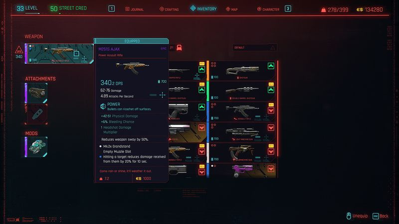 Armi di Cyberpunk 2077