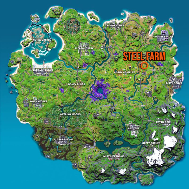 Kort over Fortnite Steel Farms placeringer