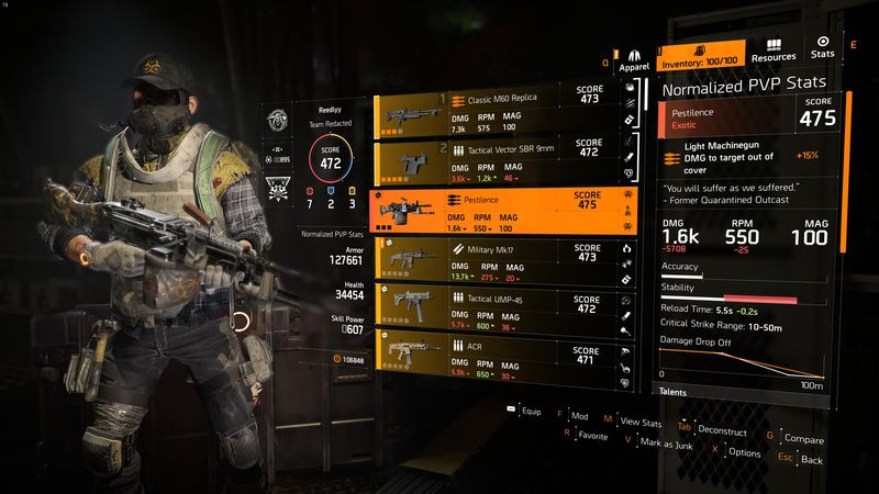 The Division 2 Pestilence Exotic LMG-Statistiken