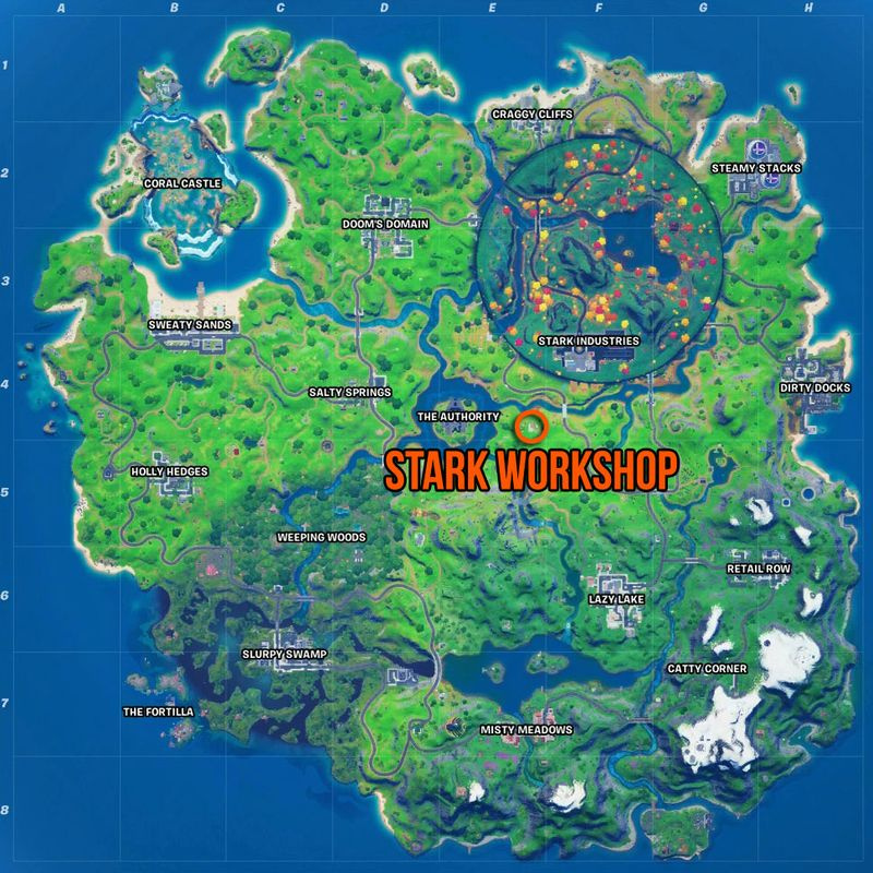 Fortnite Stark Workshop platskarta
