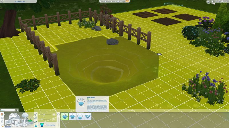 Täytä maastouppi vedellä ja rakenna lampi The Sims 4:ssä