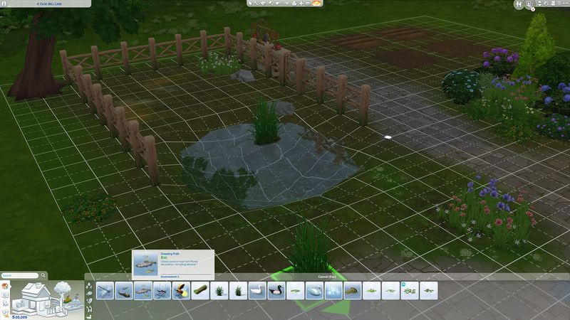 Lisävarusteiden lisääminen uuteen Sims 4 -lampiisi, mukaan lukien koristekalat