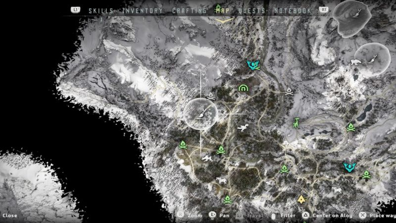 Horizon Zero Dawn: Frozen Wildsin pigmenttipaikat