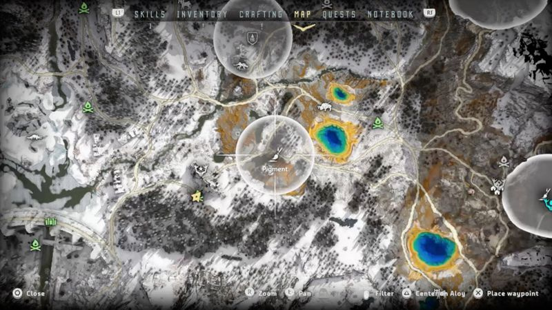 Horizon Zero Dawn: Frozen Wildsin pigmenttipaikat