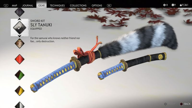 Ghost of Tsushima Sly Cooper pääsiäismuna: Sly Tanuki-miekkasetti