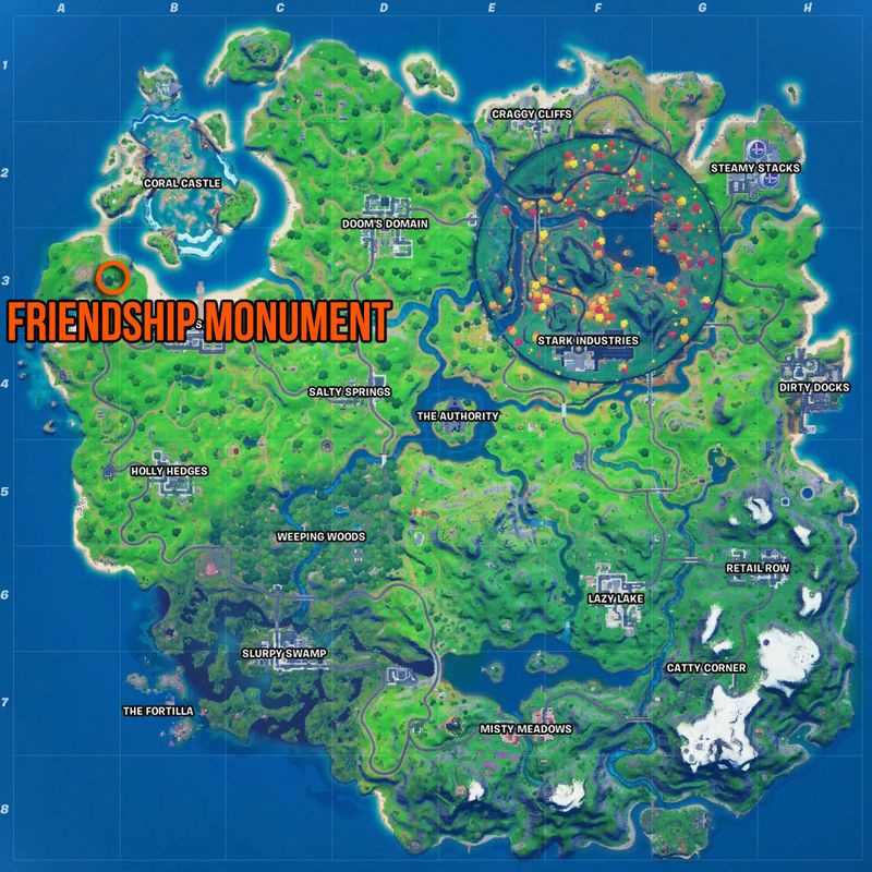 Fortnite Friendship -monumentin sijaintikartta