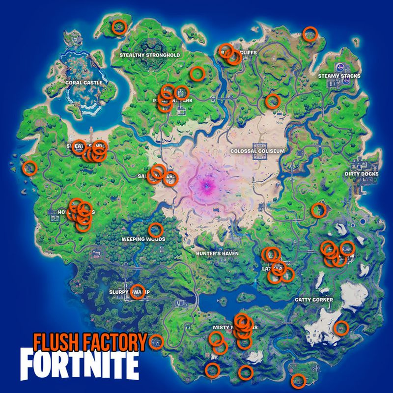Fortniten wc-paikkojen sijaintikartta