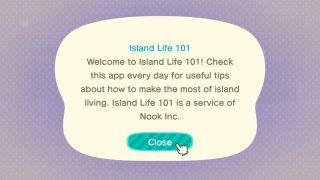 de nieuwe Island Life 101-app in Animal Crossing: New Horizons