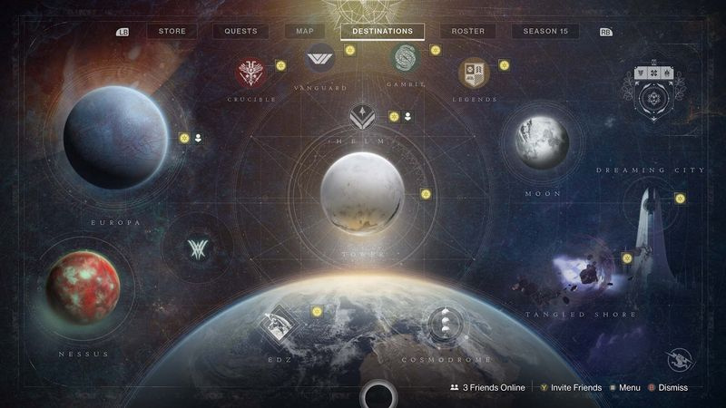 Tabblad Destiny 2 bestemmingen alle locaties en wekelijkse uitdagingen