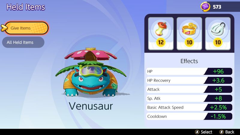 Statistiske boosts fra holdte genstande i Pokemon Unite