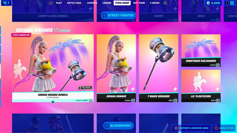 Fortnite Ariande-skind og kosmetik set i butiksfacade