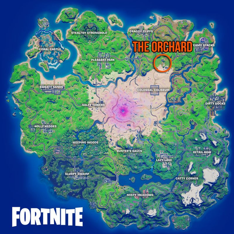 Ødelæg æble- og tomatkasser Fortnite-placering
