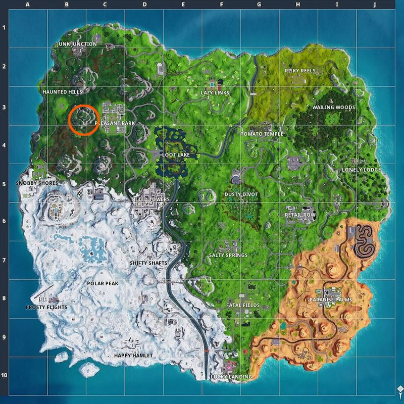 Fortnite Spela noterna på pianot nära Pleasant Park