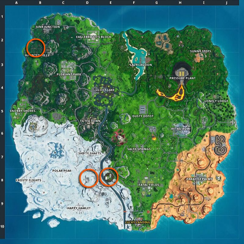 Fortnite flaggermusstatue, basseng langt over bakken og sete for giganter