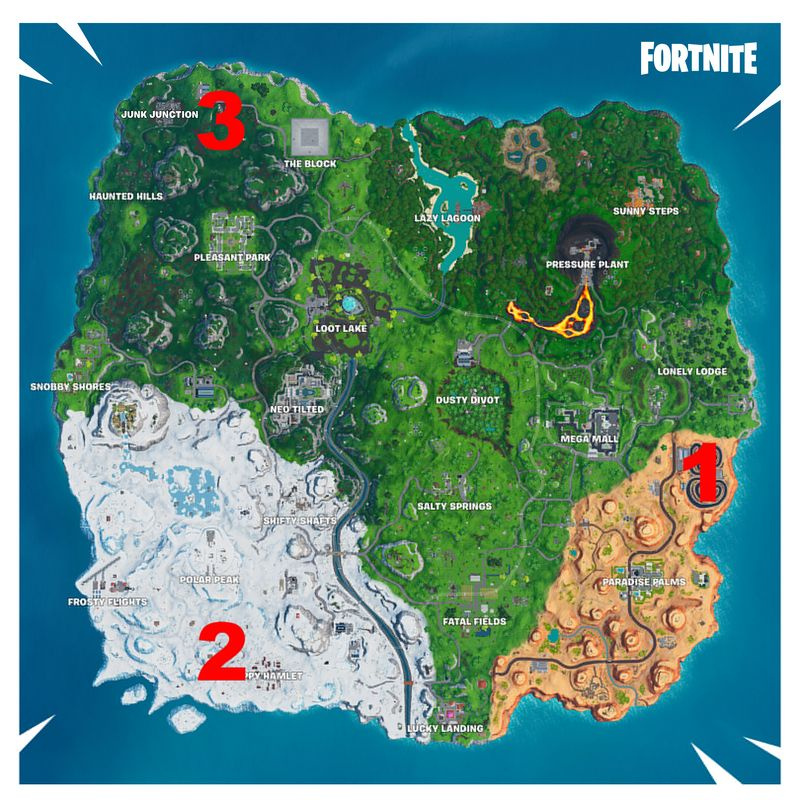 Fortniten aavikko, lumiset, niityt kilparadat