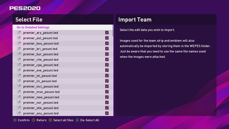 PES 2020 -vaihtoehtotiedosto