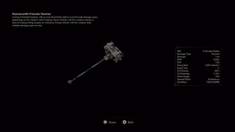 Outer Worlds Science Weapons Groundbreaker Prismatic Hammer