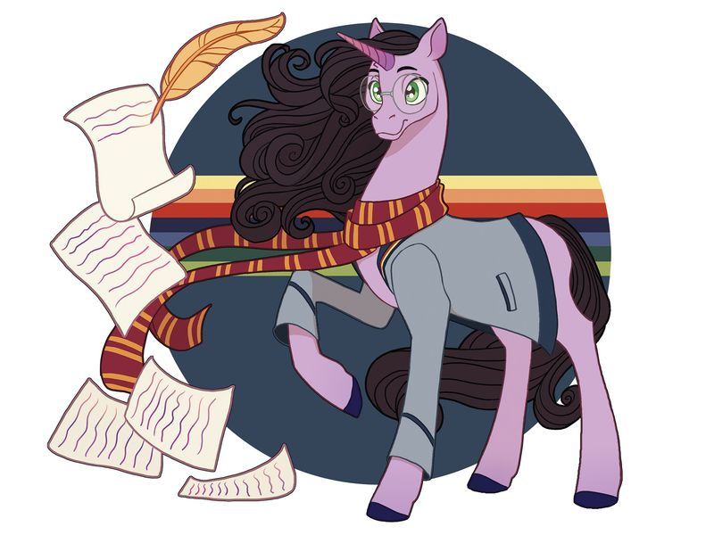 konzeptionelle Illustration meines kleinen Ponys, das einen Harry-Potter-Schal trägt