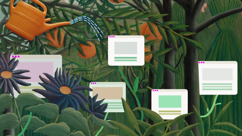 illustration de jardin numérique de plantes sauvages avec des fleurs poussant autour des écrans