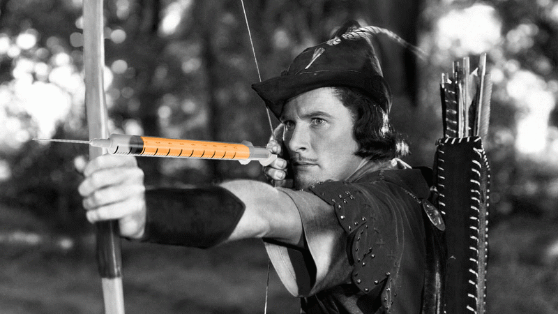 illustration photo de Robin Hood tirant une seringue d