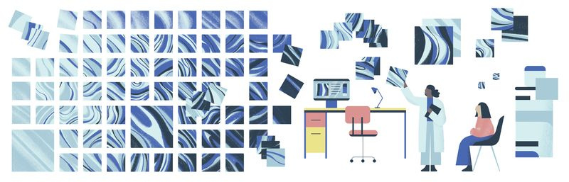 Konzeptionelles Bild von medizinischen Scans und künstlicher Intelligenz