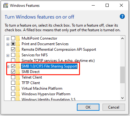   controlla le funzionalità SMB