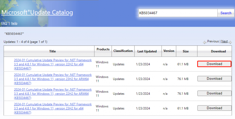 download KB5034467 fra Microsoft Update Catalog