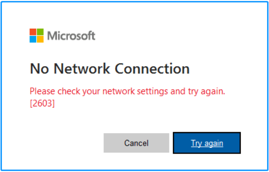 не могу войти в OneDrive, код ошибки 2603