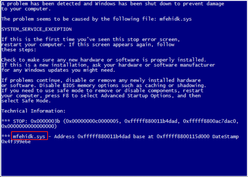 BSOD-fout mfehidk.sys