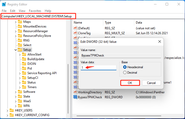   bypassare il controllo TMP tramite l'editor del Registro di sistema