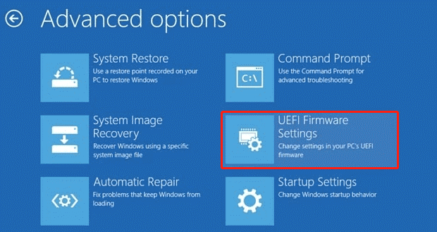  valige UEFI püsivara sätted