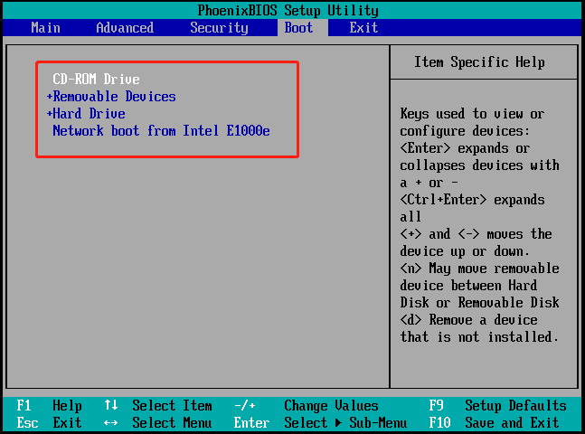 apparaten opstarten in het BIOS