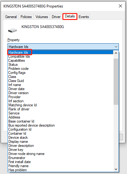   klik op Hardware-ID's