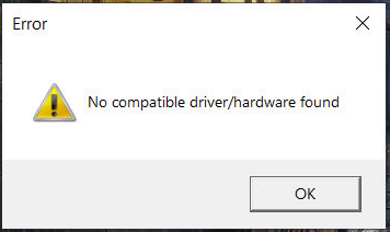Ingen kompatibel driver/hardware fundet
